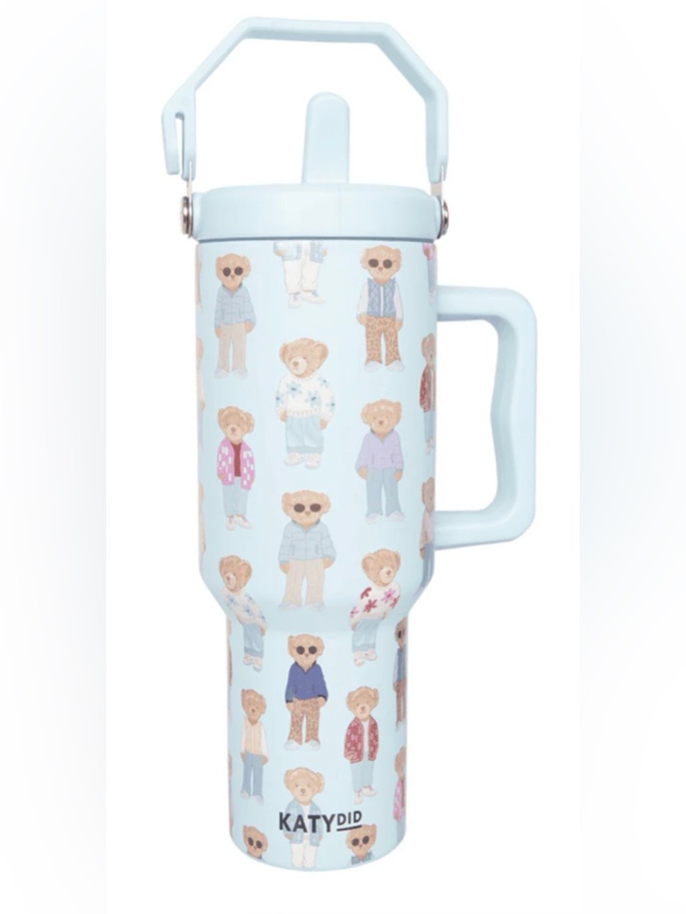 Katydid Light Blue Bear Pattern Travel Tumbler with Handle